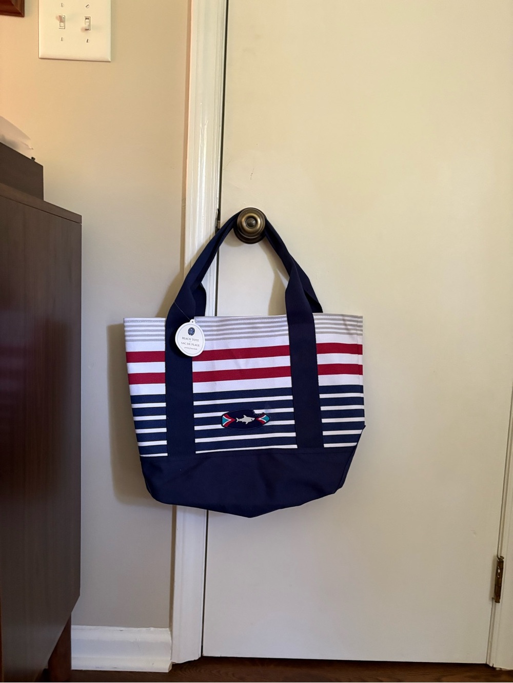 Pottery Barn Kids Red, Navy and White Striped Beach Tote SET OF TWO - Picture 2 of 7